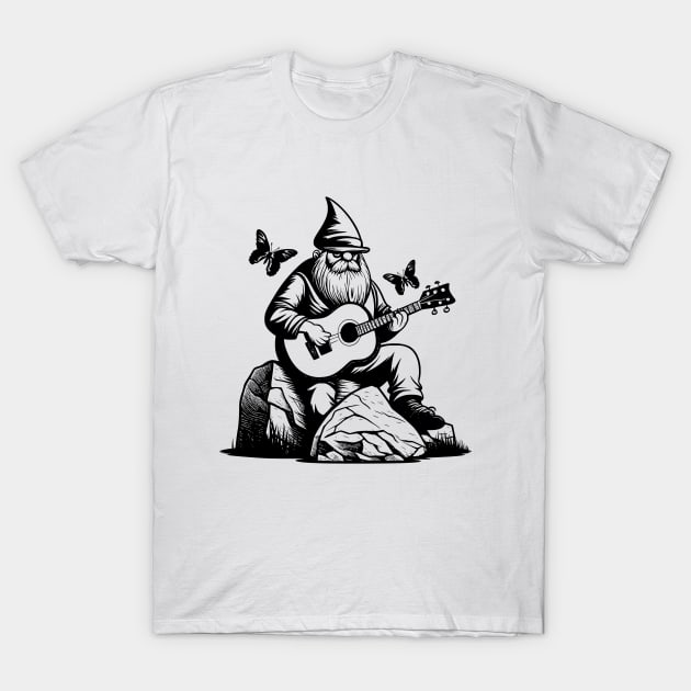 Gnome Playing Guitar T-Shirt by Norse Magic